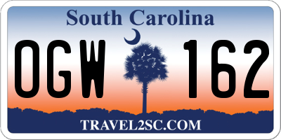 SC license plate OGW162