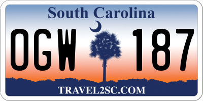 SC license plate OGW187