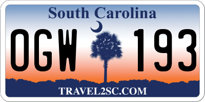 SC license plate OGW193