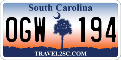 SC license plate OGW194