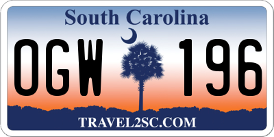 SC license plate OGW196