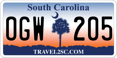 SC license plate OGW205