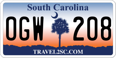 SC license plate OGW208