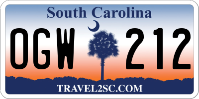 SC license plate OGW212