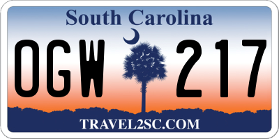 SC license plate OGW217