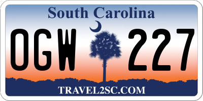 SC license plate OGW227