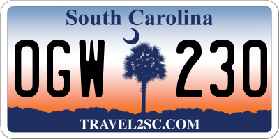 SC license plate OGW230