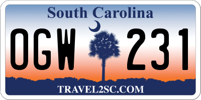 SC license plate OGW231