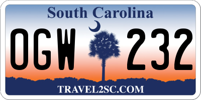 SC license plate OGW232