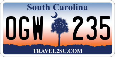 SC license plate OGW235