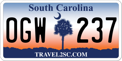 SC license plate OGW237