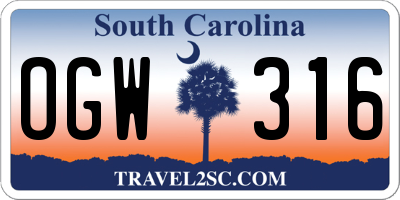 SC license plate OGW316