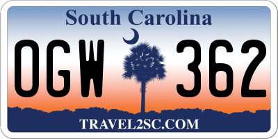 SC license plate OGW362