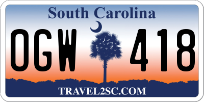 SC license plate OGW418