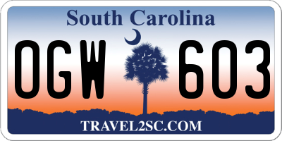 SC license plate OGW603