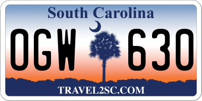SC license plate OGW630