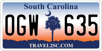 SC license plate OGW635