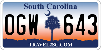 SC license plate OGW643