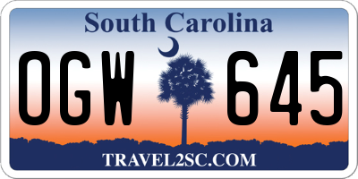 SC license plate OGW645