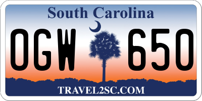 SC license plate OGW650