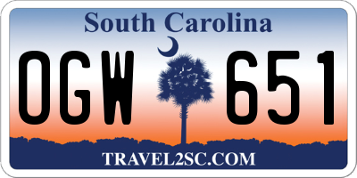 SC license plate OGW651