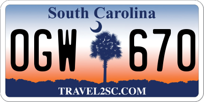 SC license plate OGW670