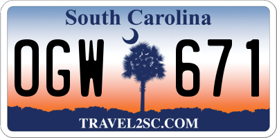 SC license plate OGW671