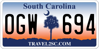 SC license plate OGW694