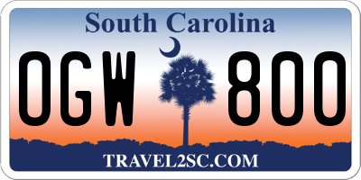 SC license plate OGW800