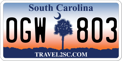 SC license plate OGW803