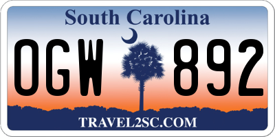 SC license plate OGW892