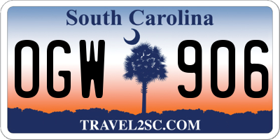 SC license plate OGW906