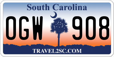 SC license plate OGW908