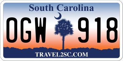 SC license plate OGW918