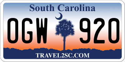 SC license plate OGW920