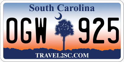 SC license plate OGW925