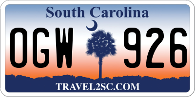 SC license plate OGW926