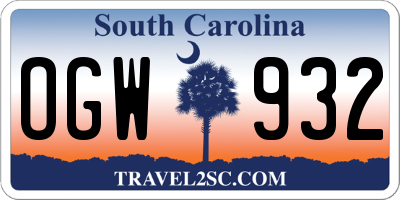 SC license plate OGW932