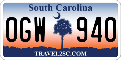 SC license plate OGW940