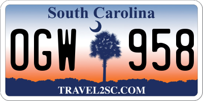 SC license plate OGW958