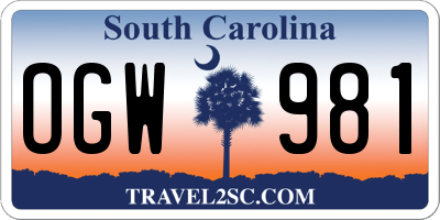 SC license plate OGW981