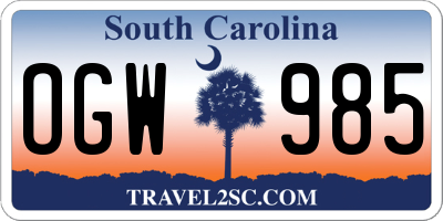 SC license plate OGW985