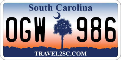SC license plate OGW986