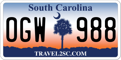 SC license plate OGW988