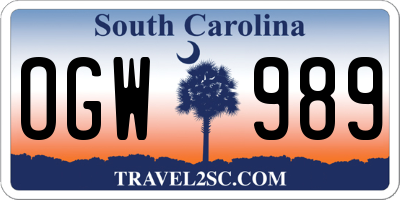 SC license plate OGW989