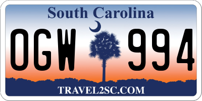 SC license plate OGW994