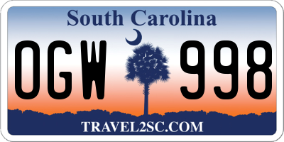 SC license plate OGW998