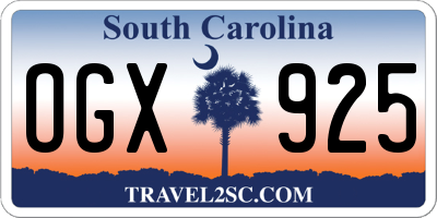 SC license plate OGX925