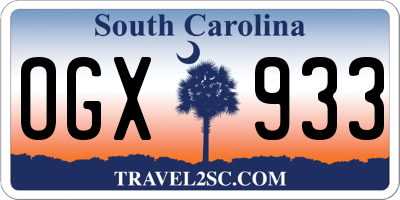 SC license plate OGX933