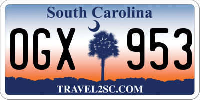 SC license plate OGX953